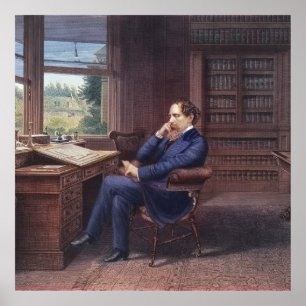 Charles Dickens i hans studie Poster