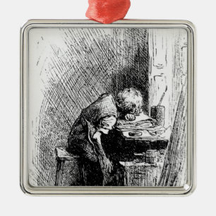 Charles Dickens på den svärta fabriken Julgransprydnad Metall