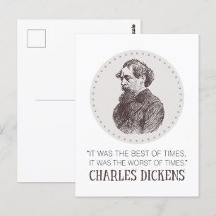 Charles Dickens porträtt och citat Vykort