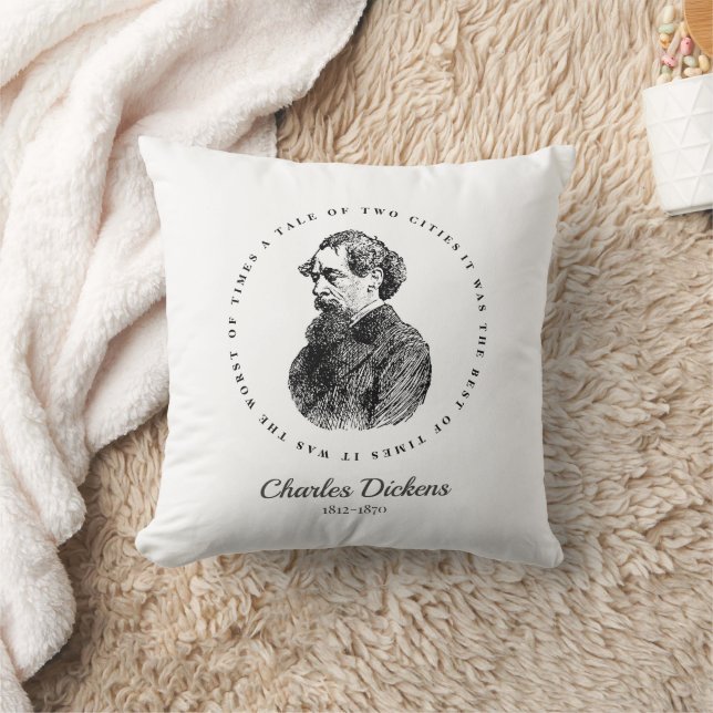Charles Dickens Porträtt och Quote Kudde (Filt)