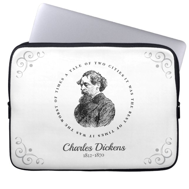 Charles Dickens Porträtt och Quote Laptop Fodral (Framsidan)