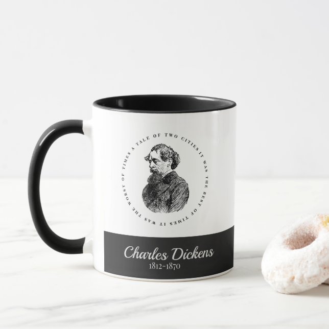 Charles Dickens Porträtt och Quote Mugg (Med munk)