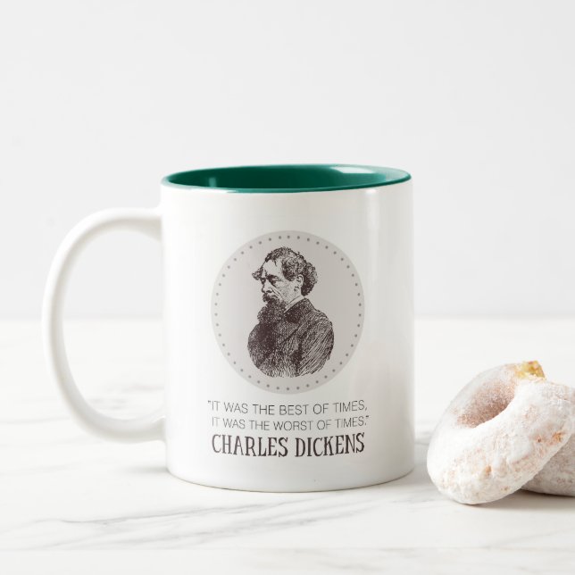 Charles Dickens Porträtt och Quote Två-Tonad Mugg (Med munk)