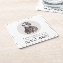 Charles Dickens Porträtt och Quote Underlägg Papper Kvadrat