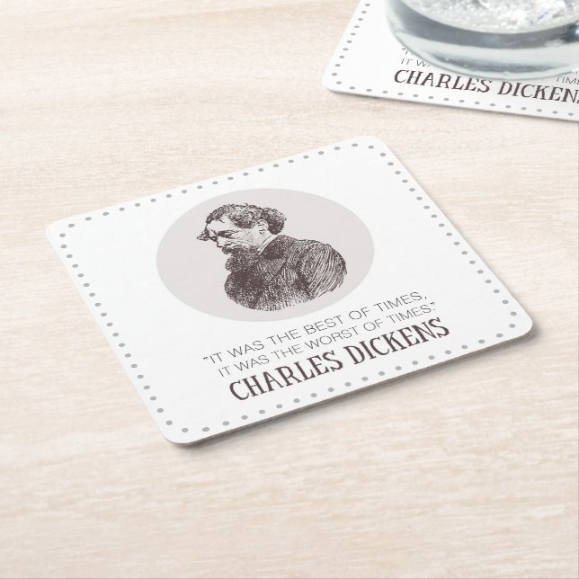 Charles Dickens Porträtt och Quote Underlägg Papper Kvadrat (Vinklad)