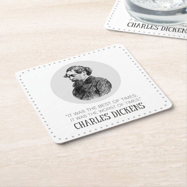 Charles Dickens Porträtt och Quote Underlägg Papper Kvadrat (Vinklad)