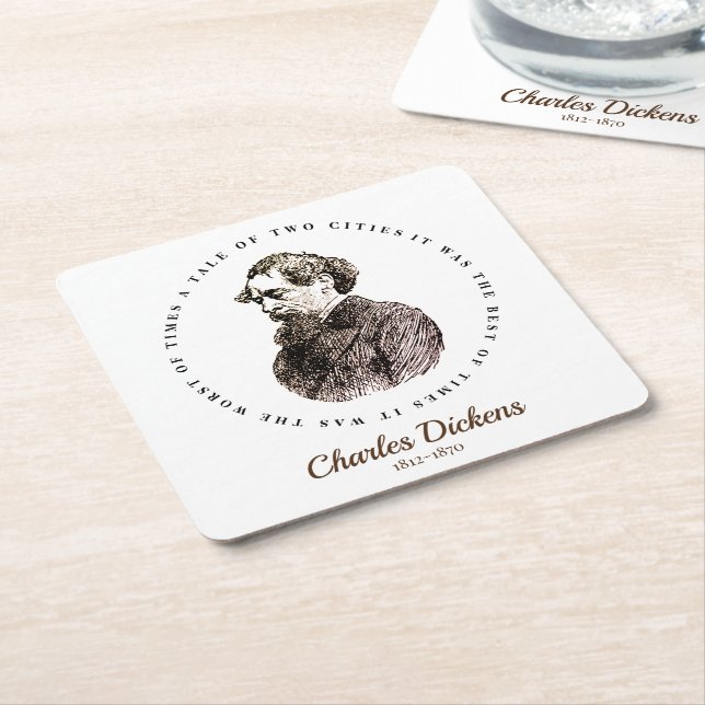 Charles Dickens Porträtt och Quote Underlägg Papper Kvadrat (Vinklad)