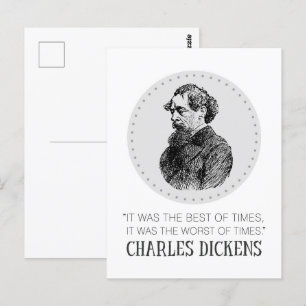 Charles Dickens Porträtt och Quote Vykort