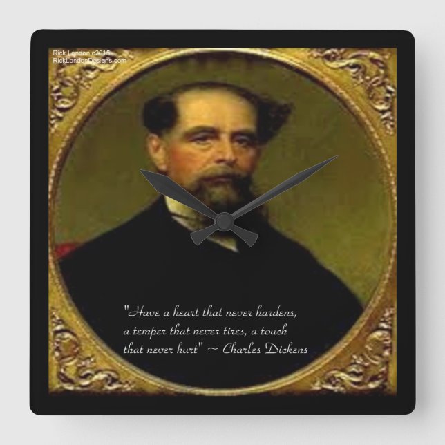 Charles Dickens & Quote Wall Clock Fyrkantig Klocka (Framsida)