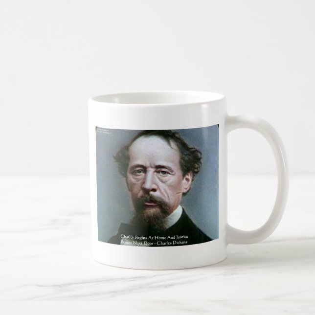 Charles Dickens "Välgörenhet @Hemma" Citat Gåvor Kaffemugg (Höger)