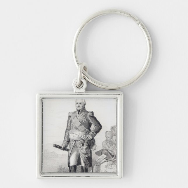 Charles du Houx de Viomenil Fyrkantig Silverfärgad Nyckelring (Framsidan)
