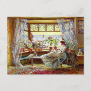 Charles James Lewis Målning av en kvinna som läser Vykort