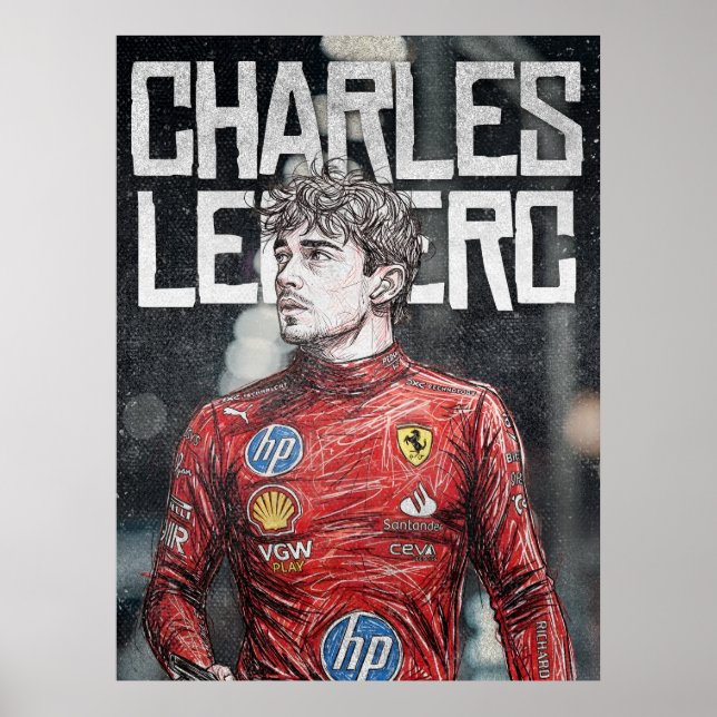 Charles Leclerc Illustration Artistic F1 Portrait Poster (Framsidan)