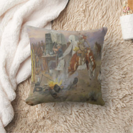 Charles M Russell - Bronc vid Cow Camp Doormat Kudde