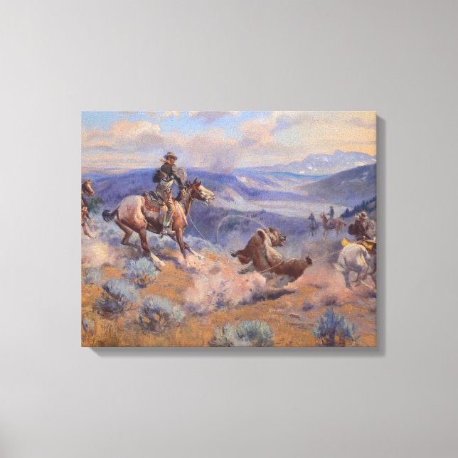 Charles Marion Russell - Loops and Swift Horses Canvastryck (Framsida)