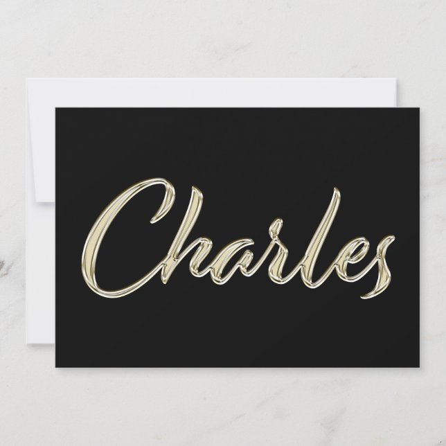 Charles Name white gold Handwriting Karte Kort (Framsida)