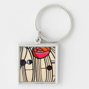 Charles Rennie Mackintosh-lagat glas Fyrkantig Silverfärgad Nyckelring