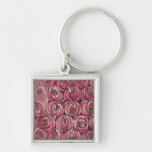 Charles Rennie Mackintosh - Rosor Fyrkantig Silverfärgad Nyckelring