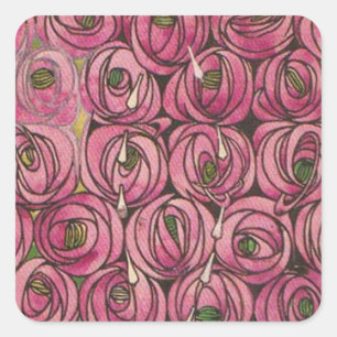 Charles Rennie Mackintosh - Rosor Fyrkantigt Klistermärke