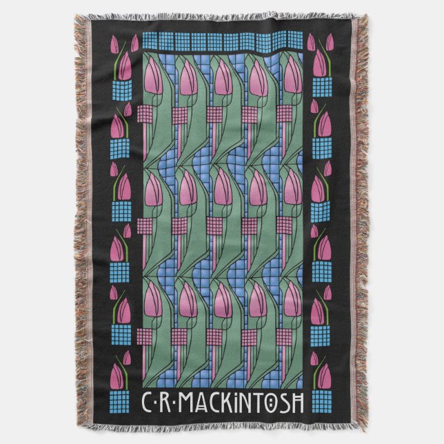 Charles Rennie Mackintosh tulpanmönster Filt (Framsidan Vertikal)