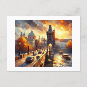 Charles River Bridge Prag Cityscape Vykort