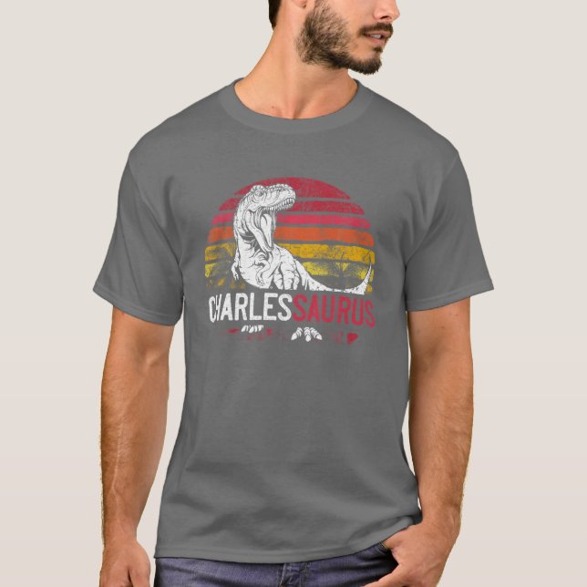 Charles Saurus Funny Personlig Dinosaur T Rex N Shirt (Framsida)