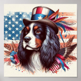 Charles spaniels with USA veteran day Poster