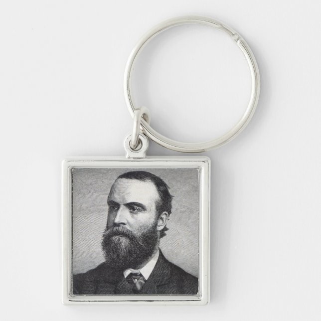 Charles Stewart Parnell Fyrkantig Silverfärgad Nyckelring (Framsidan)
