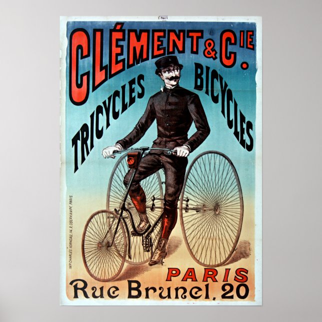 Charles Verneau Clement och Co. Tricycle Bicycles Poster (Framsidan)