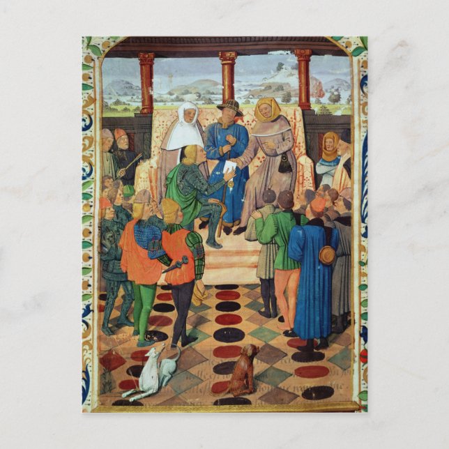 Charles VII ge ett dokument till Joan of Arc Vykort (Framsida)