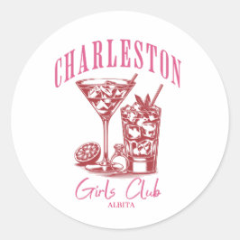 charleston bachelorette cocktail runt klistermärke
