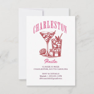 charleston bachelorette helg cocktail rosa red inbjudningar
