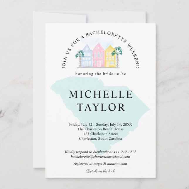 Charleston Bachelorette Helg Itinerary South Inbjudningar (Framsida)