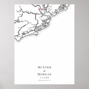 Charleston Bröllop Elegant Karta Guest Bok Poster