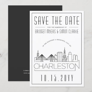 Charleston Bröllop Steilized Skyline Spara datum Inbjudningar