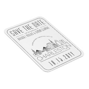 Charleston Bröllop Steilized Skyline Spara datum Magnet
