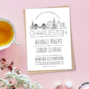 Charleston Bröllop   Stiliserad Skyline-inbjudan Inbjudningar