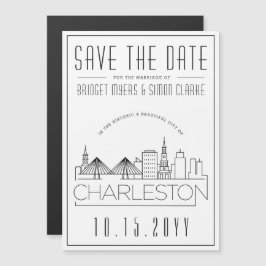 Charleston Bröllop|Stylized Skyline Spara datum Magnetisk Inbjudningskort