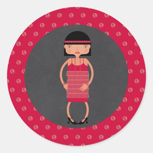 Charleston Chic Girl Födelsedagsfest Runt Klistermärke (Framsida)