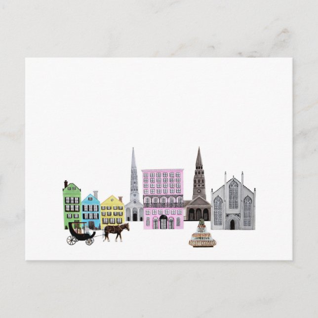Charleston City Skyline Artwork Meddelande Vykort (Framsida)