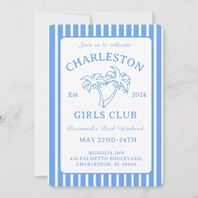 Charleston Coastal Bachelorette Itinerary Helg Inbjudningar (Framsida)