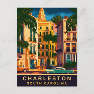 Charleston Downtown, SC, Vintage Resa Vykort