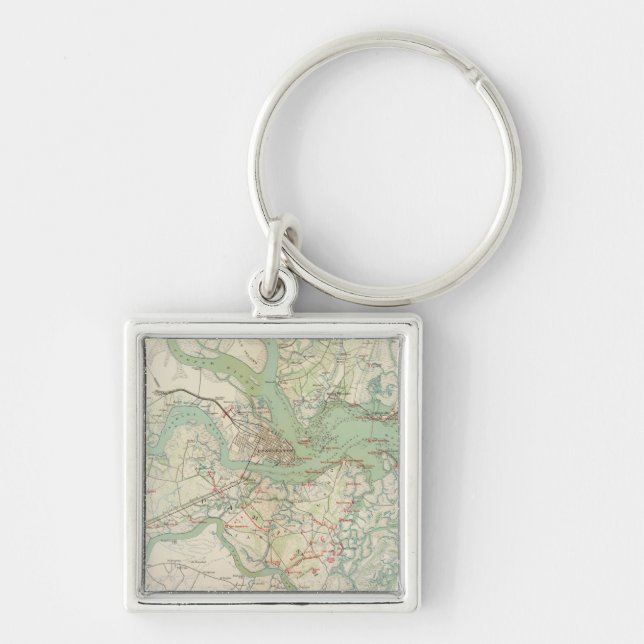 Charleston, försvar fyrkantig silverfärgad nyckelring (Framsidan)