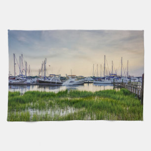 Charleston Harbor Boats Sunset Kökshandduk