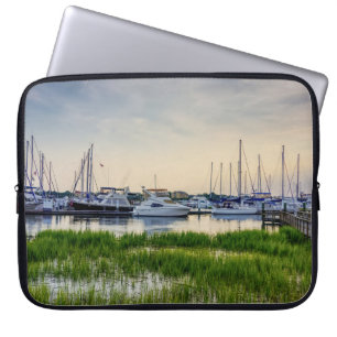 Charleston Harbor Boats Sunset Laptop Fodral