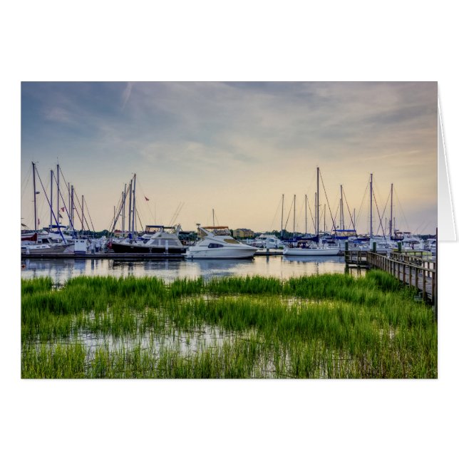 Charleston Harbour Boats Sunset Greeting Card Hälsningskort (Framsidan Horizontal)