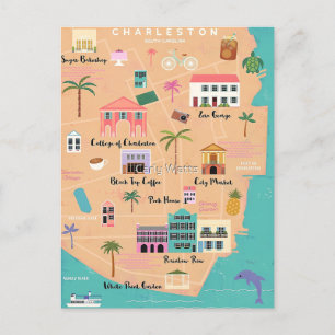 Charleston Illustrerad Karta Vykort