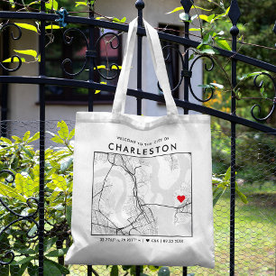 Charleston Kärlek Locator City Karta Bröllop Väl Tygkasse