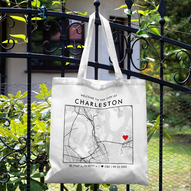 Charleston Kärlek Locator | City Karta Bröllop Väl Tygkasse (The more complete visual of what your final Charleston Map tote bag would look like in real life.)