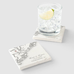 Charleston Karta Elegant Black White Wedding Favor Stenunderlägg